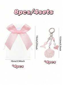 6/4/1 Set - Pink Sequin Shell Style Keychain With Pink Butterfly Organza Bag Gift Set - DIY Fillable Gift Bag, Gift Packaging Bag, Thank You Gift, Suitable For Gender Reveal Party Gift, Baby Shower Party Gift, Baby Party Theme, Children's Birthday Gift, Ocean Theme Party Gift, Guest Return Gift, Ideal Choice For Party Supplies And Decorations - Multicolor - View 12