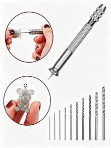 Mini Hand Drill Set (Includes 1 Handle And 10 Drill Bits), Suitable For DIY Keychains, Jewelry Making, Resin Drilling And Model Crafts, Versatile And Practical, Reusable, High Quality/Easy To Operate - Multicolor - View 1