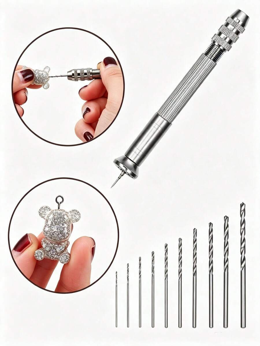 Mini Hand Drill Set (Includes 1 Handle And 10 Drill Bits), Suitable For DIY Keychains, Jewelry Making, Resin Drilling And Model Crafts, Versatile And Practical, Reusable, High Quality/Easy To Operate - Multicolor - View 1