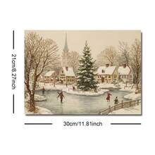 1pc Framed/Unframed Snowy Town Square Christmas Tree Canvas Poster Winter Wonderland Ice Skating Wall Art Print Xmas Festival Nordic Decor Rustic Painting For Apartment,Living Room,Bedroom,Modern Home Decoration - A - View 9