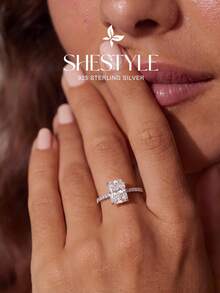 1 buah Cincin Pertunangan/Cincin Pernikahan Berlian Persegi Panjang Berkilau, Perak Sterling 925, Cincin Janji/Cincin Keabadian Wanita, Hadiah Perhiasan yang Istimewa - Perak - View 3