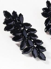 2pcs Black Rhinestone Leaf Spring Hair Clips, Vintage Dark Style Side Bangs Clips, Alloy Rhinestone Studded Hair Accessories - Black - View 9