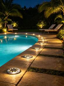 4 Solar Ground Lights | 8 LED Stainless Steel Ground Lights, Weatherproof Outdoor And Home Decor, Suitable For Garden/Path/Balcony, Elegant Landscape Gift Set, Yard Decoration - Multicolor - View 2