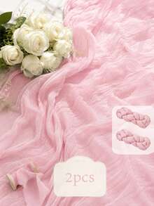Pink Layered Gauze Table Runner, Soft Semi-Transparent Cheesecloth With Vertical Pleats, Lightweight Semi-Transparent Tablecloth, Romantic Draping Decorative Centerpiece Cloth, Suitable For Dining Table And Home Decor - Pink - View 12