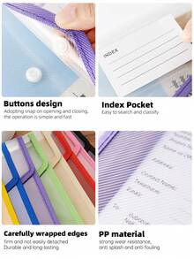 A4/B5 Transparent Snap-Button Expandable File Bag,Durable Multi-Color PP Folding Pockets,Lightweight Waterproof Storage For Students & Office,Cute Campus Stationery Organizer,Daily Commute,Study Group,Travel Essential - Vertical - View 3