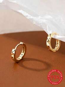 1 Pair S925 Sterling Silver Minimalist Fashion Niche Design Asymmetrical Geometric Faceted Hoop Earrings For Women, Daily Commute Versatile Classic Elegant Personalized Round Earrings, Light Luxury High-End Ins Cold Style Gentle Elegant - Ring - View 6