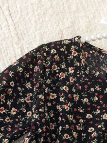 BASUSARRI Young Girls Floral Country Style Sweet Simple Cute Long Sleeve Dress Autumn/Winter - Black - View 7