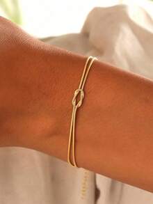 Women's Stainless Steel Silver & Gold Stackable Bracelets, Non-Fading | Stackable Bracelets, Couple Matching, Friendship Jewelry Gift - CY01 - View 2