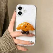 Transparent Bottom Croissant Adhesive Phone Holder, Compatible With All Phones, Cute Desktop Stand - Burnt Orange - View 6
