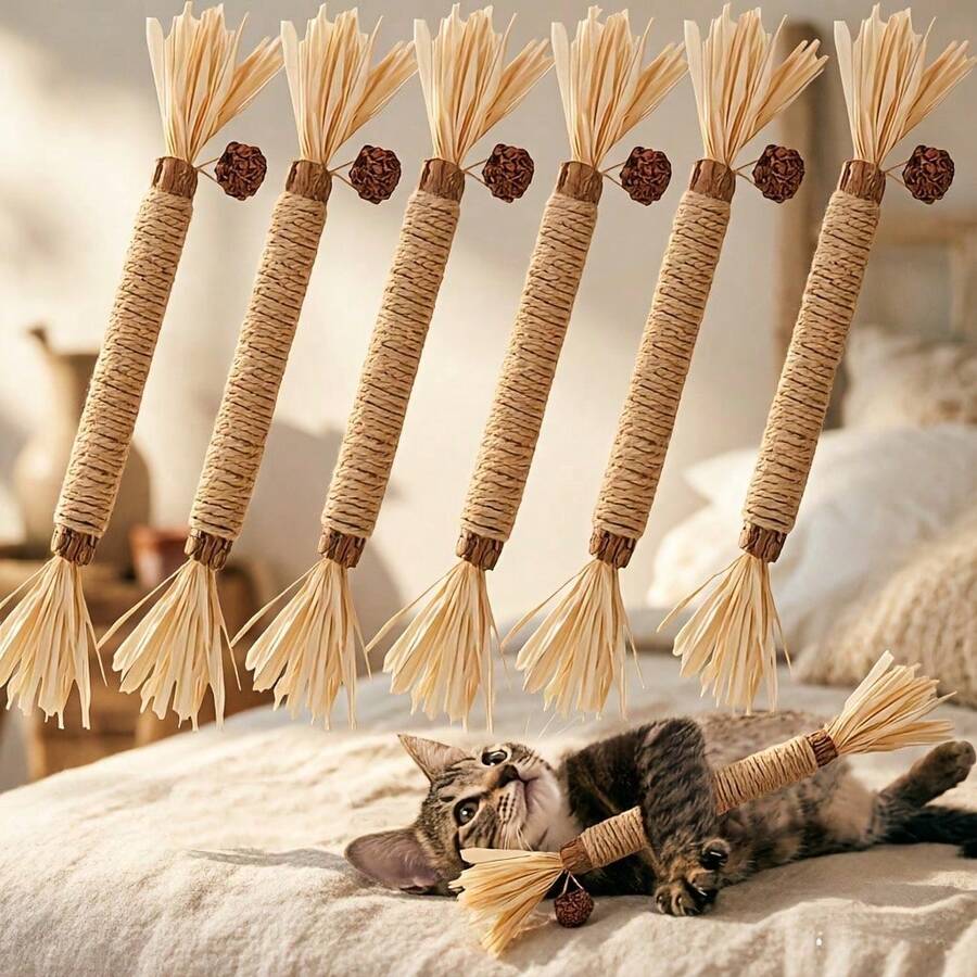 3/6pcs Cat Chew Sticks, Made Of Cat, Raffia, Gallnut And Hemp Rope, For Dental Cleaning And Chewing. Dental Cleaning Toy For Kittens, Indoor Entertainment For Bored Cats