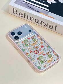 1pc Pink Frame Transparent Minimalist Lens Protection Anti-Drop Anti-Collision Christmas Gingerbread Man Egg Pattern Phone Case Personalized Suitable For IPhone 16 Pro Max/17/16/15/14/13/12/11 Protective Case Air Suitable For Samsung Series - Multicolor - View 5