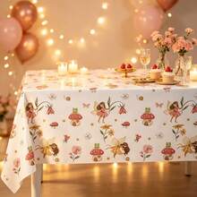 1/3Pcs Fairy Mushroom Disposable Tablecloth, Floral Butterfly Elf Rectangular Plastic Table Cover, Enchanted Garden Themed Table Cloth For Fairy Party, Afternoon Botanical Tea Party, Whimsical Garden Celebration Decor Supplies - Fairy Floral Tablecloth - View 7
