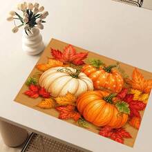 1pc/4pcs/6pcs/8pcs, Autumn, Pumpkin Pattern Suitable For Dining Table, Breakfast Mat, Coffee Bar, All-Season Decoration, Washable Table Mat, Room Decor, Kitchen Dining Table Mat, Indoor/Outdoor Party Decoration, Home Decor, Ideal Gift - Multicolor - View 3