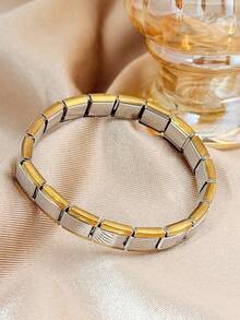 Colors Stainless Steel Square Link Bracelet, 18K Gold Plated Waterproof Stackable Chain Wrist Jewelry For Ladies - Multicolor - View 18