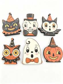 6pcs/3pcs/1pc Vintage Halloween Decor, Indoor Desktop Tray Ornament, Cute Ghost Pumpkin Black Cat Skeleton Witch Owl Home Decor, Vintage Decoration, Cute Ghost, Pumpkin, Black Cat, Skeleton, Witch Owl, Housewarming Gift, Warming Gift, Party Gift, Halloween, Halloween Decoration, Autumn Decor, Halloween Ornament - Flat Style - View 13