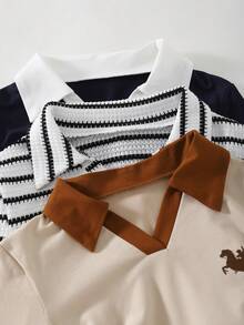 Setelan 3 Potong Kemeja Polo Gaya Preppy untuk Anak Perempuan, Kaos Lengan Panjang Kerah Bergaris & Polos, Pakaian Kasual Lucu untuk Anak Perempuan Remaja Musim Gugur dan Musim Semi - MultiWarna - View 7