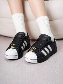 Adidas Women's SUPERSTAR ST W 26 Summer New Thick Sole Loafers Casual Shoes JR7444 - Black/White - View 12