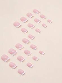 24pcs High-Quality Short Square Press-On Nails, Minimalist White French Manicure Design, Suitable For Daily Wear, Ready To Use - Multicolor - View 2