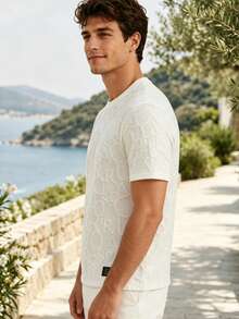 Men's 3D Letter Jacquard Crew Neck Short Sleeve T-Shirt - White - View 3