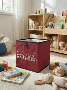 1pc Cartoon Animal Print Open Storage Bin, Baby Diaper & Toy Organizer Basket, Foldable, Stackable, Drawer-Style Durable Multi-Function Storage Box, Space-Saving Design For Home, Dorm, Home Organization, Under-Bed Storage - Multicolor - View 12