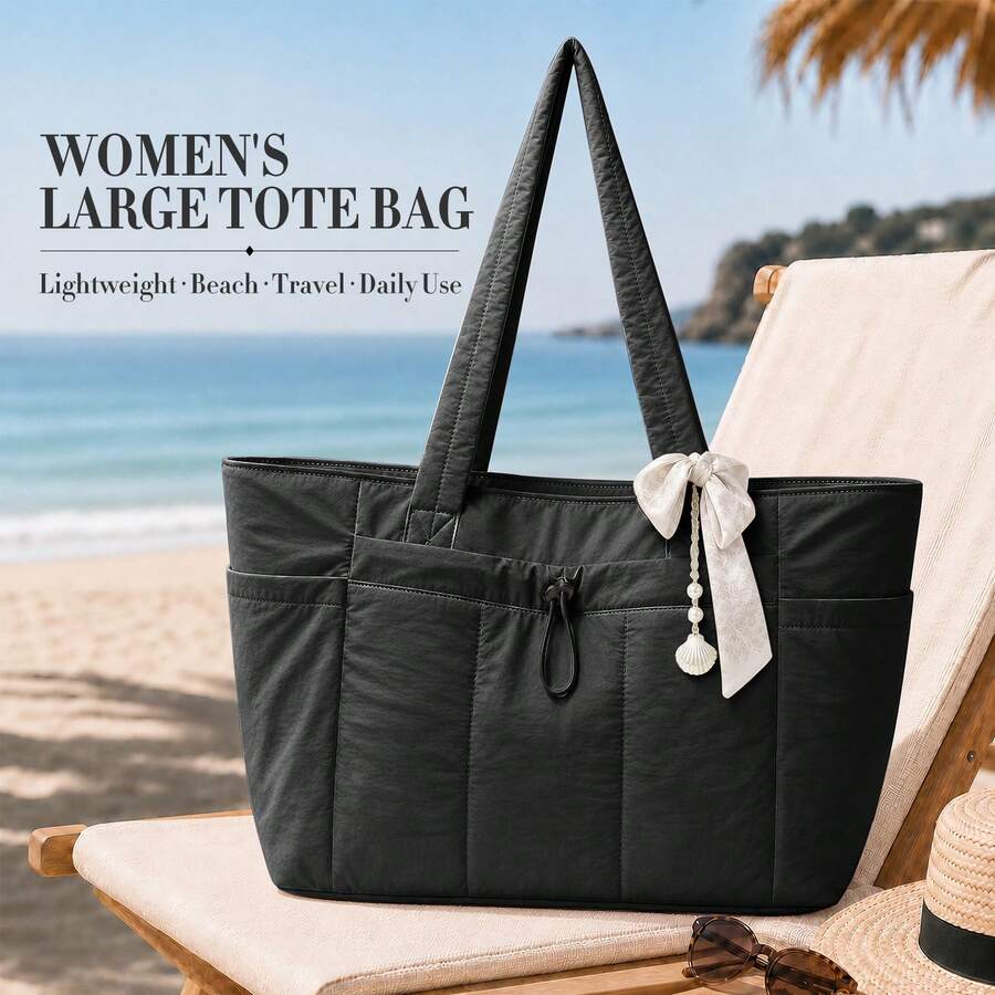 Large Capacity Lightweight Tote Bag For Women, Commuter Shoulder Laptop Bag, Fits 15.6 Inch Laptop And Tablet, Multi-Compartment Storage For Umbrella, Water Bottle, Cosmetics, Books And Documents, Waterproof Wear-Resistant Wrinkle-Resistant Fabric, Minimalist Versatile Handbag, Side External Pocket For Easy Access To Small Items, Suitable For Office Commute, Students, Short Trips And Casual Outings - Multicolor - View 1