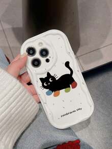 1 buah Casing Ponsel Motif Kucing Hitam dengan Pinggiran Krem dan Motif Kaos Kaki Warna-warni, Cocok untuk 17 16 15 14 13 12 11 Pro Max, Pelindung Ponsel Transparan Tahan Air, Tahan Guncangan, dan Tahan Gores - MultiWarna - View 2