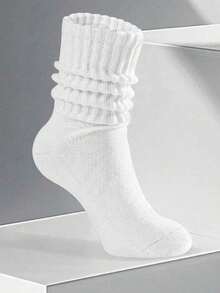 Kaos Kaki Panjang Putih Lembut Kasual Minimalis, Kaos Kaki Nyaman, Kaos Kaki Berbulu, Kaos Kaki Panjang dan Kaos Kaki Olahraga, Cocok untuk Semua Musim - Putih - View 4