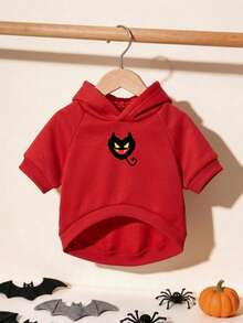 LUCKIE LABO 1 buah Baju Sweatshirt Hewan Peliharaan Motif Tanduk Setan & Ekor Kelelawar Halloween yang Lucu, Anti Kutu, Mengurangi Kerontokan Bulu, Terisolasi & Bernapas, Cocok untuk Anjing dan Kucing Kecil & Besar, Dalam & Luar Ruangan - Merah - View 4
