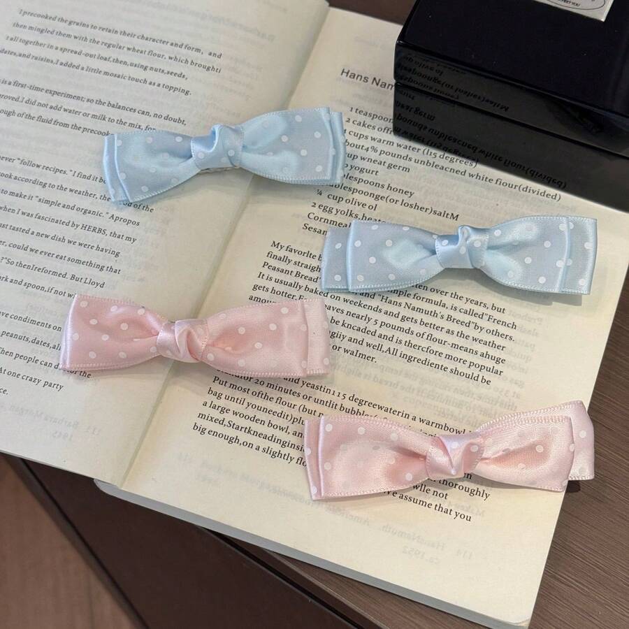 4pcs Polka Dot Bow Fabric Alligator Hair Clips, Sweet Girl Side Hair Clips, Korean Ins Style Fresh Bangs Clips, Women's Hair Accessories - Multicolor - View 1
