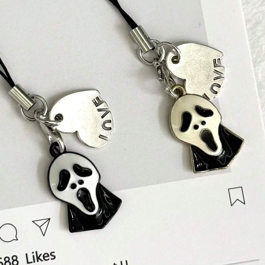 1/2pcs Gothic Halloween Phone Chain Pendant, Can Be Used As Keychain Or Earphone Charm