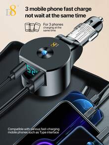 D8 3-In-1 Retractable Car Charger | 30W PD + 18W QC3.0 Fast Charging, USB-C Multi-Port Car Charger | Foldable & Retractable Cable, Portable Mini Travel Charging Essential | Compatible With IPhone 17/16/15, Ma*Book & S24/S23+ Fast Charging - Multicolor - View 5