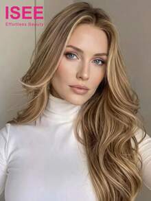 ISEE Hair Wear Go 無膠波浪假髮 6x4 HD蕾絲封口假髮，金色與金棕色挑染，22-28英吋，180%密度，預剪蕾絲與預拔髮際線，女款日常佩戴 - S4/27/613 - 查看 3