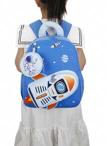 Cute Cartoon Kindergarten Backpack, Space Design Lightweight School Bag For Preschool Boys - A - View 6