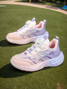 Children's Shoes/Girls' Rotating Button Fashion Casual Shoes/Girls' Pink Gradient Breathable Mesh Thick Sole Campus Running Sports Shoes - Pink and Purple - View 11
