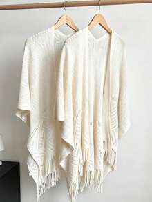 1pc Women's Hollow Design Lightweight Shawl, Bohemian Style Cardigan, Suitable For Travel And Office Air-Conditioned Room, Warm Knitted Cape-Style Blanket - Apricot - View 5