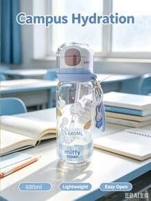 1pc 600ml Large Capacity Cross-Body Rope Officially Licensed Miffy Rabbit Water Cup, A Portable Leak-Proof Travel Cup, A Cute Cartoon Insulated Drinking Cup, Suitable For Students And Girls For Outdoor Daily Use - Clear - View 5
