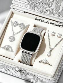 Casual Fashion Square LED Electronic Watch And Necklace Ring Earring Set, Holiday Gift, Daily Versatile, Back To School Season - Silver - View 1