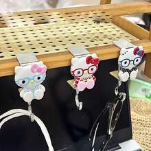 SANRIO 3pcs Random Color Cartoon Cat Desk Edge Hanging Hooks, Multi-Functional Storage Hooks For Middle School And High School Students, Desk, Backpack, Pen Bag, Glasses Storage, Girly Style Desktop Decoration Hooks, Office And Study Practical Creative Gift - One Size - View 4