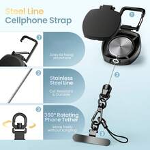 Anti-Theft Phone Tether, Retractable Steel Line Phone Strap Lanyard Leash Metal 360° Tether Tab For Skiing Hiking Fishing Climbing Cycling - Multicolor - View 6
