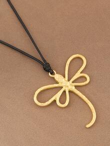 SUPBORA 1pc Fashion Matte Gold/Silver Large Dragonfly Pendant Black Wax Rope Necklace, Suitable For Women's Daily Wear - Gold and Silver - View 5