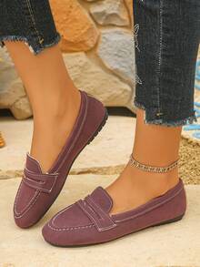 Women's Minimalist Casual Round Toe Slip-On Loafers, Burgundy Faux Suede Flat Shoes, Easy-To-Wear Soft Comfortable Daily Commute Driving Moccasins - Burgundy Frosted - View 5