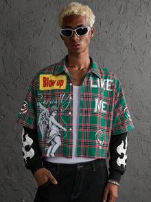 Modcrash Men's Plaid Letter Print Casual Versatile Daily Wear Shirt - Multicolor - View 8