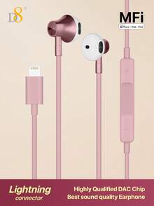 D8 1pc MFi Certified Lightning Earphones, Noise Isolating, With Built-In Remote Control For Music, Calls And Volume, Compatible With IPhone 14/13/12/11/XR/XS/X/8/7/SE/Pro/Pro Max - Pink - View 11