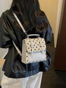 1 buah Tas Bahu Retro Suede Motif Titik, Tas Kotak Kecil Kulit PU Kontras dengan Tali yang Dapat Diatur untuk Pakaian Kasual Jalanan - MultiWarna - View 9