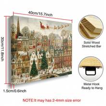 1pc Framed/Unframed Fantasy Christmas Town Santa Sleigh Flying Canvas Poster, Snowy Village Cozy Holiday Mural Print, Winter Christmas Wonderland Landscape Painting, Nordic Style Apartment Living Room Bedroom Modern Home Decor - A - View 12