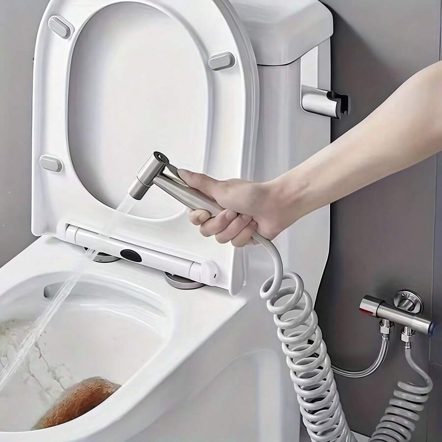 1PC Bathroom Handheld Bidet Sprayer Toilet Set Spray Gun Bathroom Sprayer Self-Cleaning Shower Head (With Extension Hose And Dual Control Angle Valve)