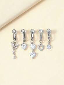 Juego de 5 piezas de joyas para el ombligo de mujer, joyas para el ombligo sin perforación, sin necesidad de perforación, Halloween, Pascua, Navidad, bar, fiesta, playa, uso diario - Plateado - Ver 1