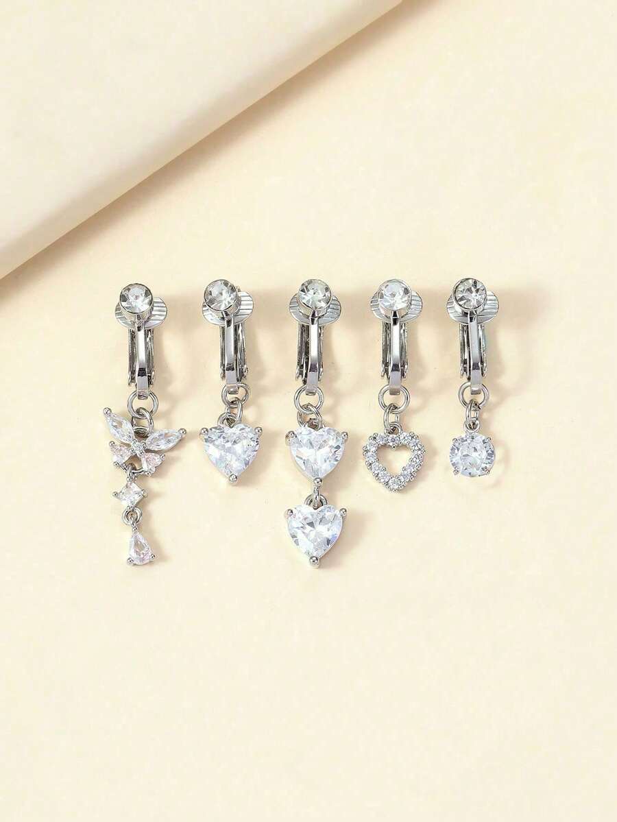Juego de 5 piezas de joyas para el ombligo de mujer, joyas para el ombligo sin perforación, sin necesidad de perforación, Halloween, Pascua, Navidad, bar, fiesta, playa, uso diario - Plateado - Ver 1