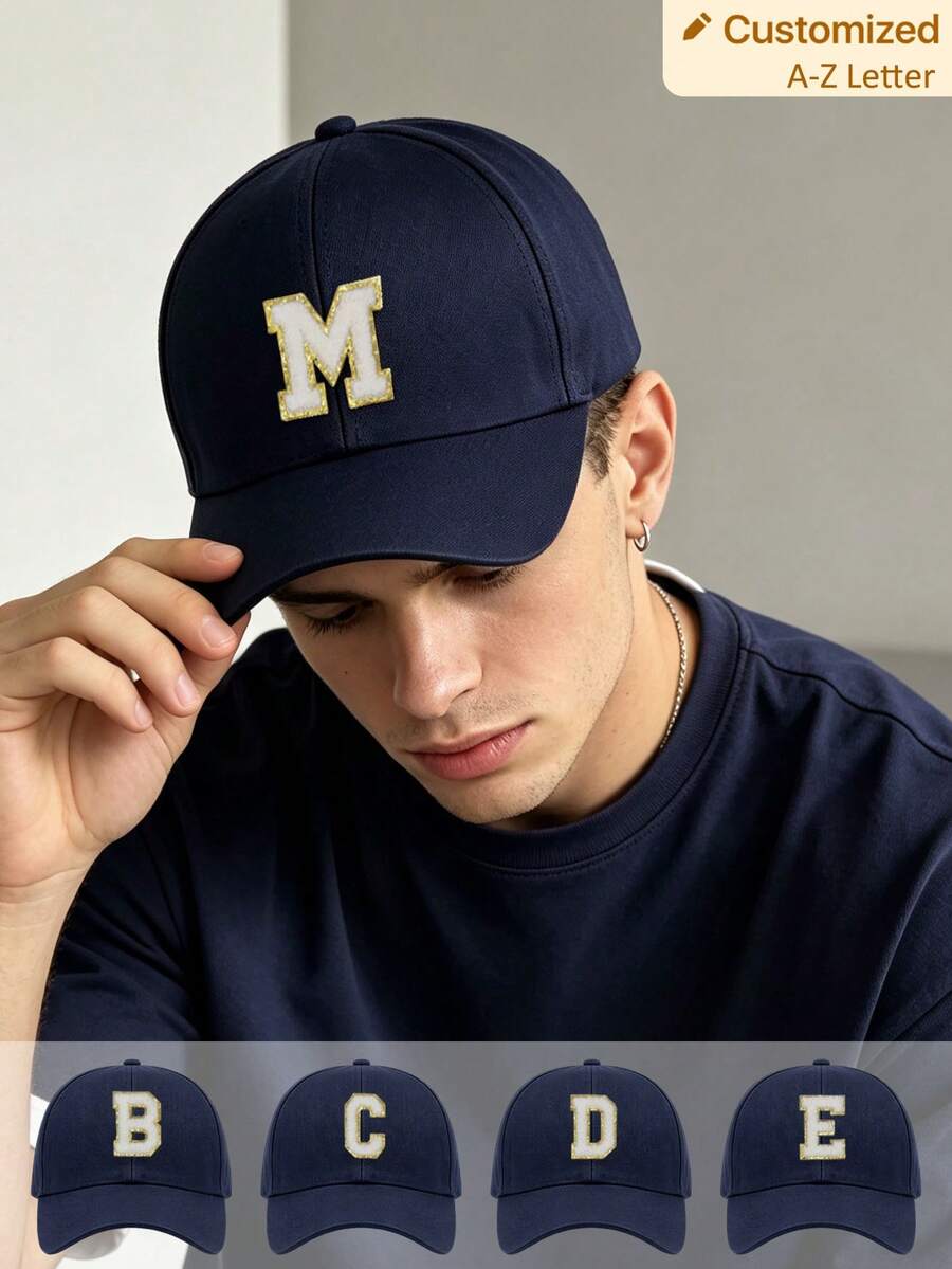 1pc Y2K Street Style Customized Initial Baseball Cap, UV Protection Breathable Summer Sun Hat, Adjustable Face-Slimming Cap, Unisex