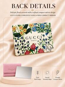 مرآة مدمجة زهرية من GUCCI مقاس 9*6 سم، مع حقيبة وردية، مرآة مدمجة عالية الدقة للاستخدام اليومي والسفر، مثالية كهدية - متعدد الألوان - مشاهدة 7